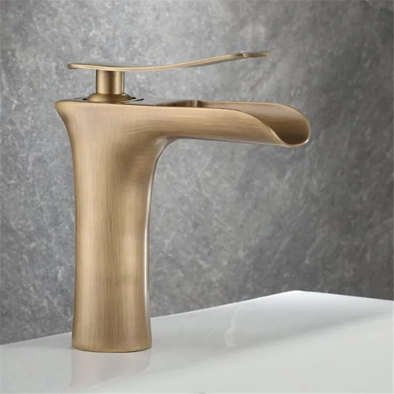 Afralia™ Antique Bronze Waterfall Bathroom Faucet with Hot & Cold Mixer Tap