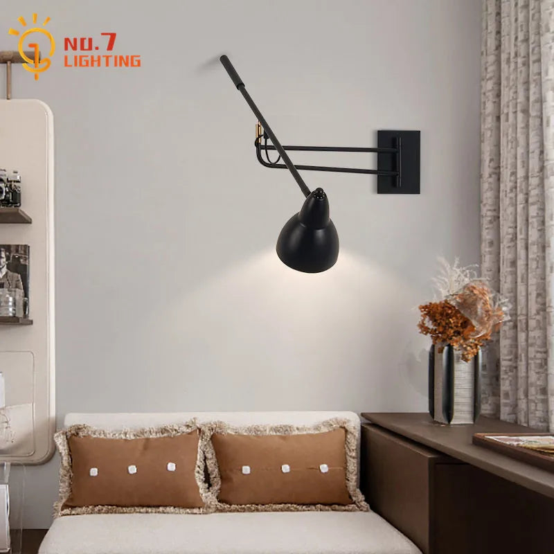 Afralia™ Medieval Industrial Swing Arm LED Wall Lamp for Bedroom Living Room Study
