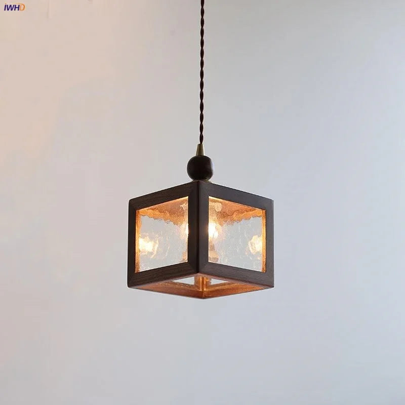 Afralia™ Nordic LED Pendant Lights Walnut Wood Glass Kitchen Hanging Lamp
