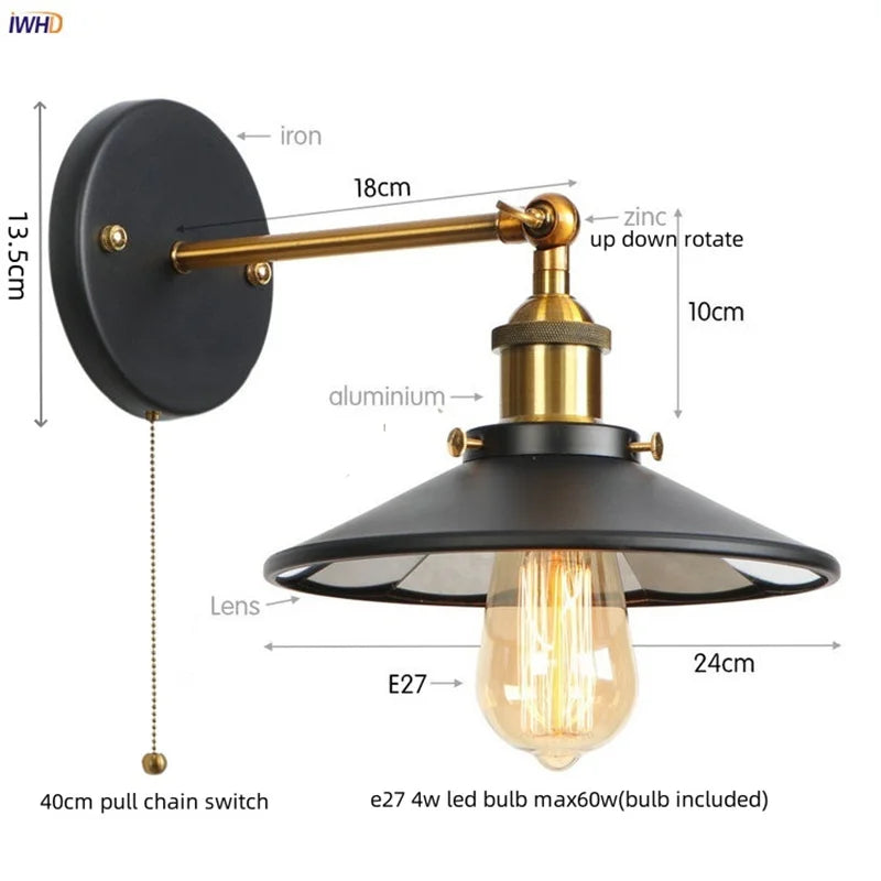 Afralia™ Gold Industrial LED Wall Lamp for Loft Stair & Bedroom Lighting