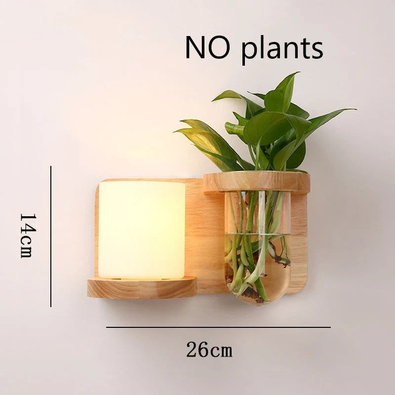 Afralia™ Wooden Pot Plant Wall Lamp Nordic Style LED Light Fixtures