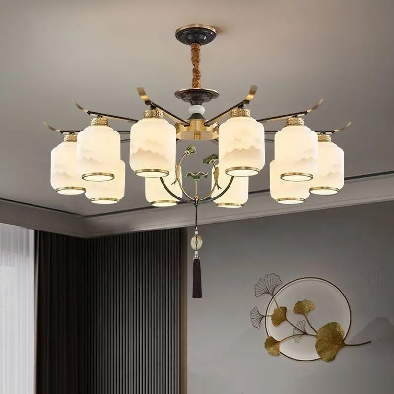 Afralia™ Chinese Zen Chandelier for Home, Hotel, and Restaurant Living Room Lighting