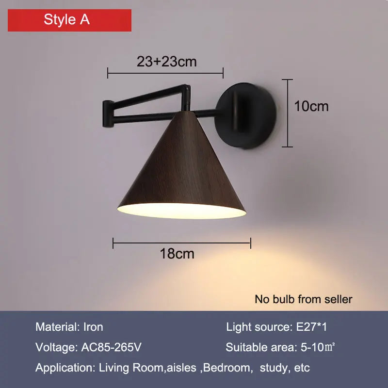 Afralia™ Nordic Wood Grain Wall Lamp with Retractable Rocker Arm for Living Room and Bedroom