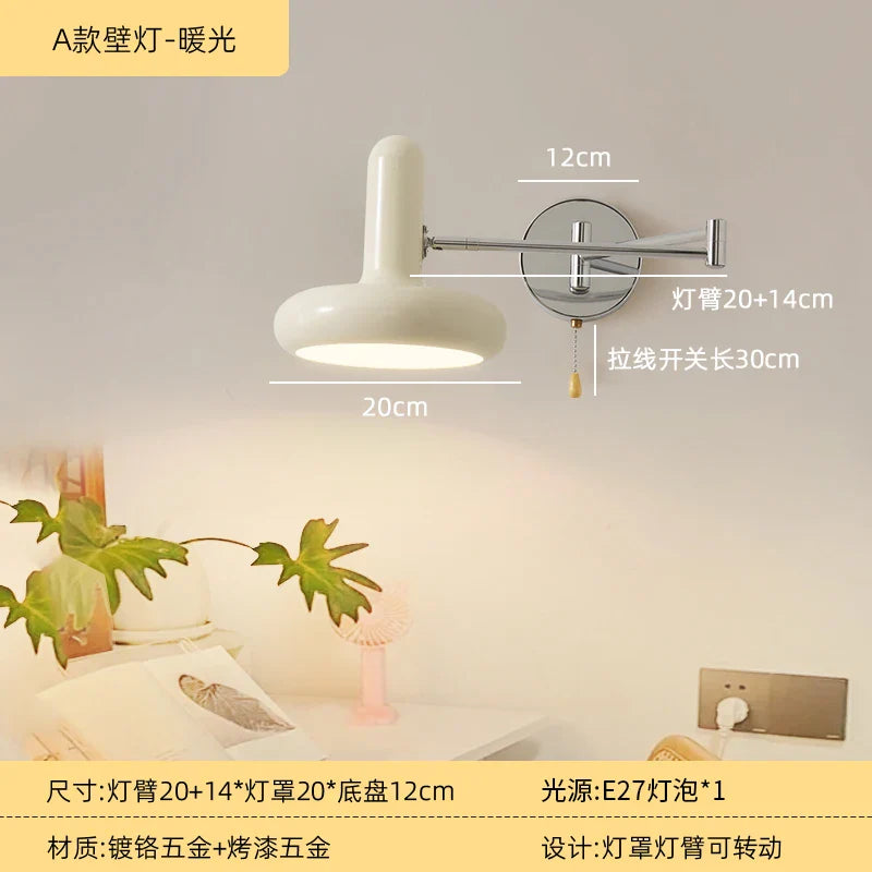 Afralia™ Cream Wind Wall Lamp LED E27 Swing Arm Telescopic Staircase Bedside Reading