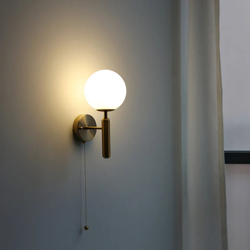 Afralia™ Moon LED Wall Lamp with Pull Chain Switch and Copper Base