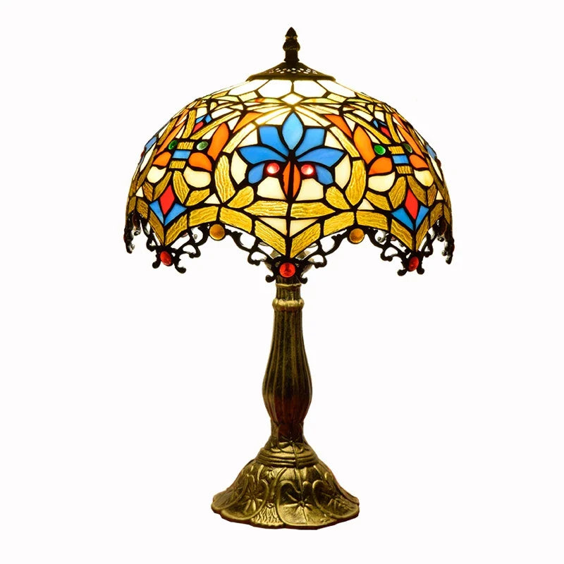 Afralia™ Tiffany Style Stained Glass Table Lamp Vintage Desk Light Home Decor Bedroom Bedside