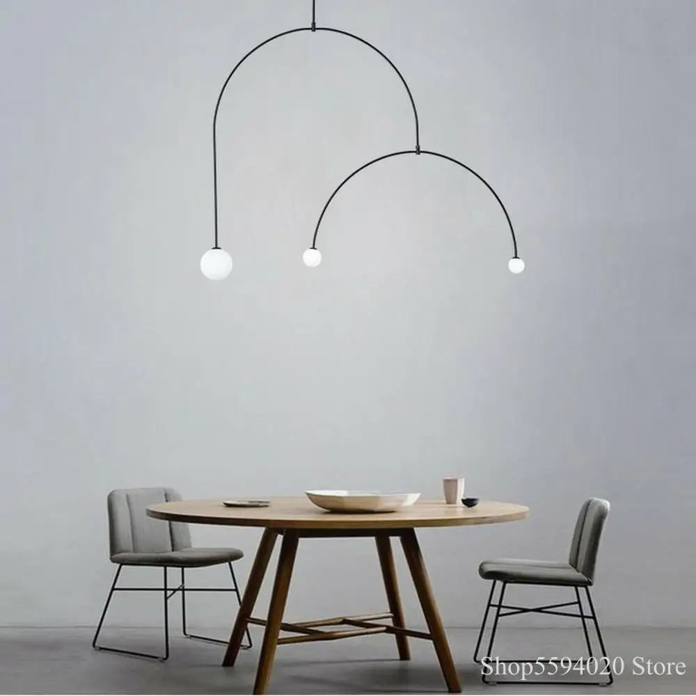 Afralia™ Iron Line Chandelier: Post-modern Hanging Lamp for Living Room & Bedroom