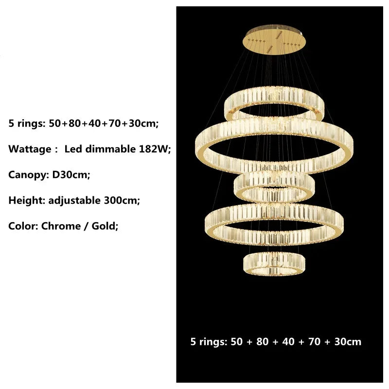Afralia™ Luxury K9 Crystal Pendant Lights | Dimmable LED Circles Hanging Lamp