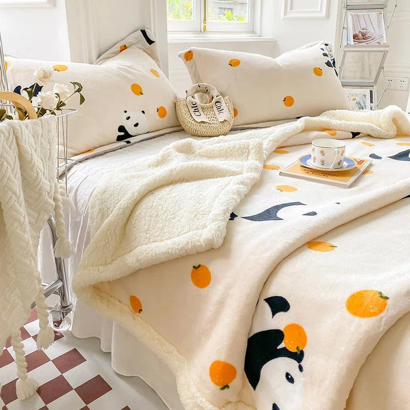 Afralia™ Cartoon Print Cozy Blanket - Milk Velvet & Cashmere - Winter/Spring Duvet Cover