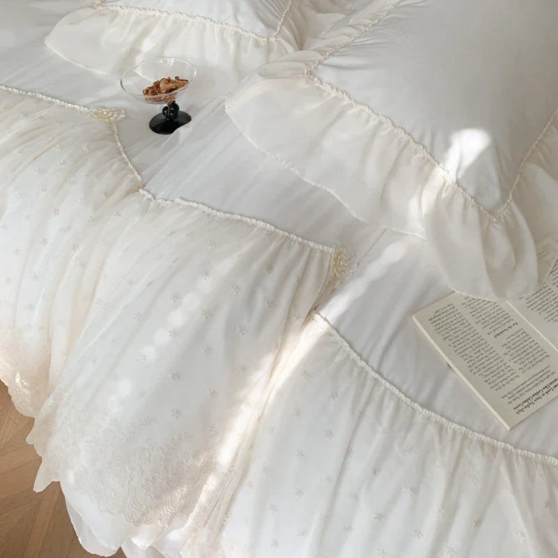 Afralia™ French Princess Wedding Bedding Set, Cozy Queen King Size Duvet Cover, Bed Sheet