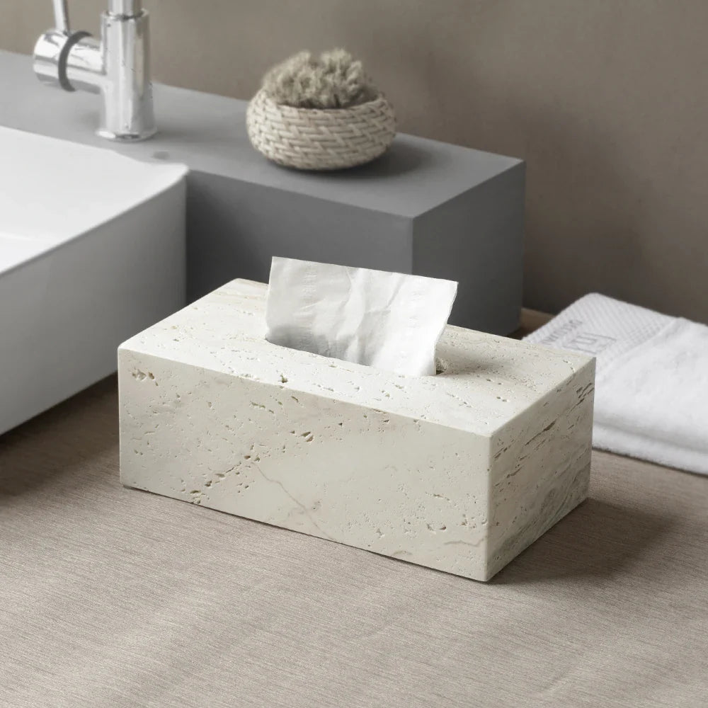 Afralia™ Beige Travertine Marble Bathroom Set - Soap Dispenser Toothbrush Holder Tissue Box