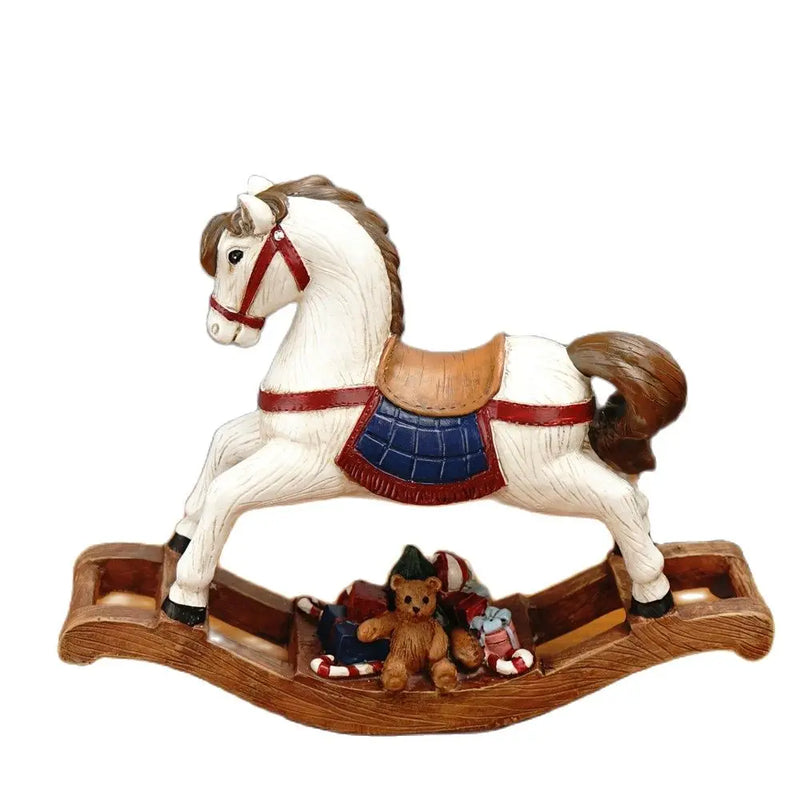 Afralia™ Resin Rocking Horse Santa Claus Deer Sculpture Holiday Table Decor