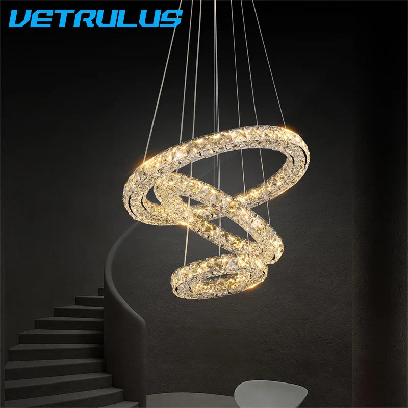Afralia™ Crystal LED Chandelier Pendant Light for Modern Luxury Living Dining Room Décor