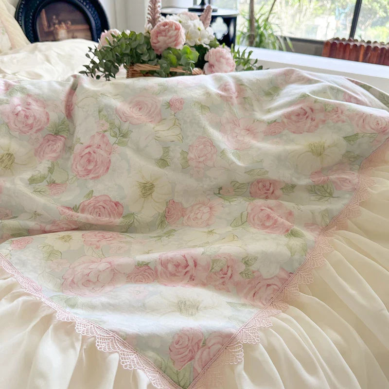 Afralia™ French Lace Ruffles Vintage Bedding Set in 100% Cotton, Single Queen King Size