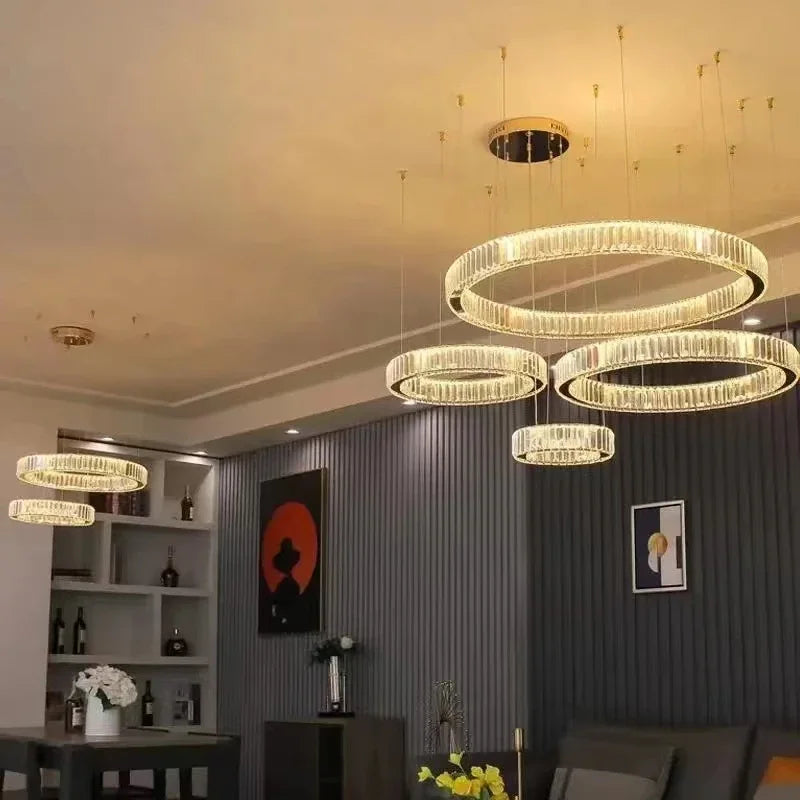 Afralia™ Golden Crystal Chandelier: Nordic Modern Luxury LED Hanging Halo for Living Room