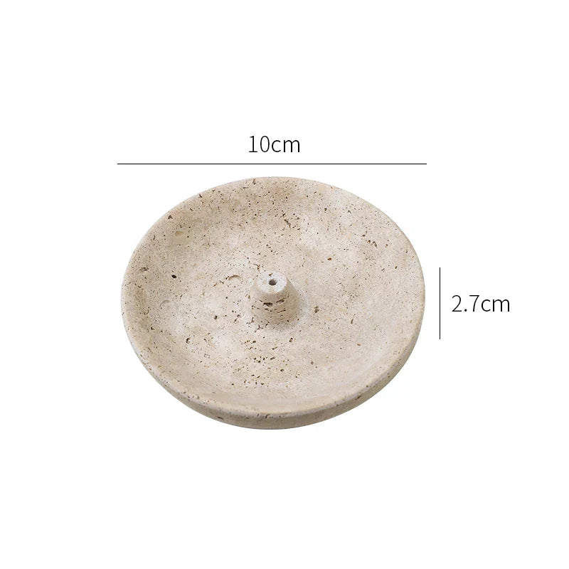 Afralia™ Travertine Marble Incense Holder - Round Natural Incense Burner & Ash Tray
