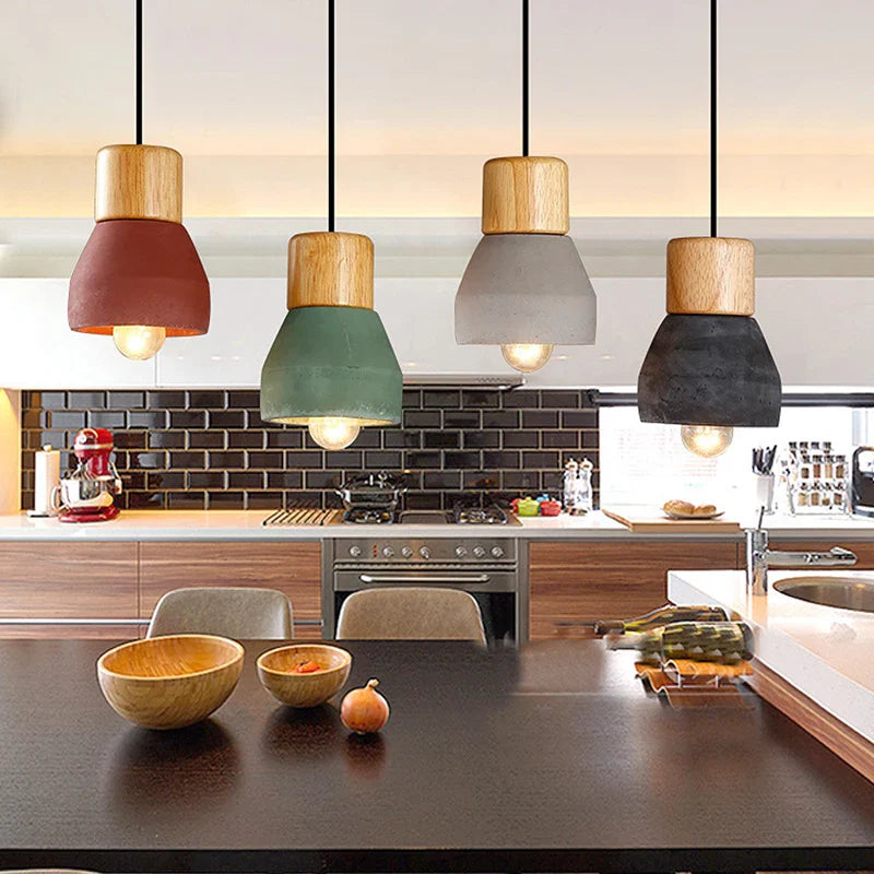 Afralia™ Nordic Wood & Cement Pendant Lights for Modern Decor