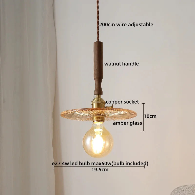 Afralia™ Glass Walnut Chandelier LED Pendant Light for Home Decor & Dining Room