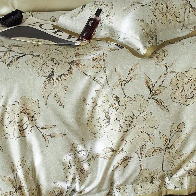 Afralia™ Vintage Print Lyocell Cotton Bedding Set - Queen/King 4Pcs