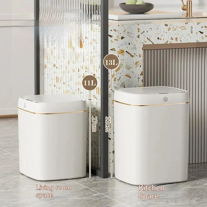 Afralia™ Smart Sensor Trash Can for Bathroom Kitchen Living Room - Light Luxury Recycle Bin