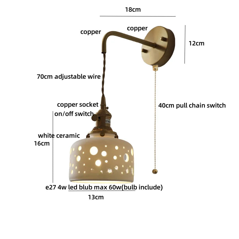 Afralia™ Ceramic LED Wall Light Balcony Bedroom Kitchen Modern Bedside Lamp