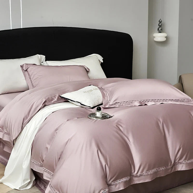 Afralia™ Hollow Lace Wide Edge Luxury Bedding Set with Soft Silky Finish