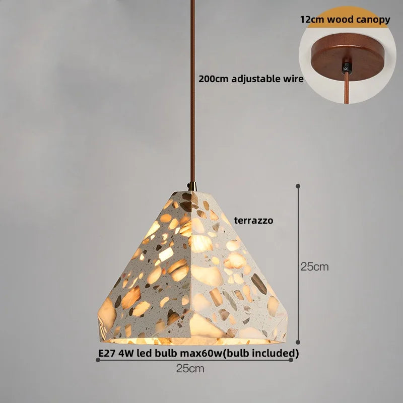 Afralia™ Terrazzo Stone LED Pendant Light - Brown Wood Wabi Sabi Decor