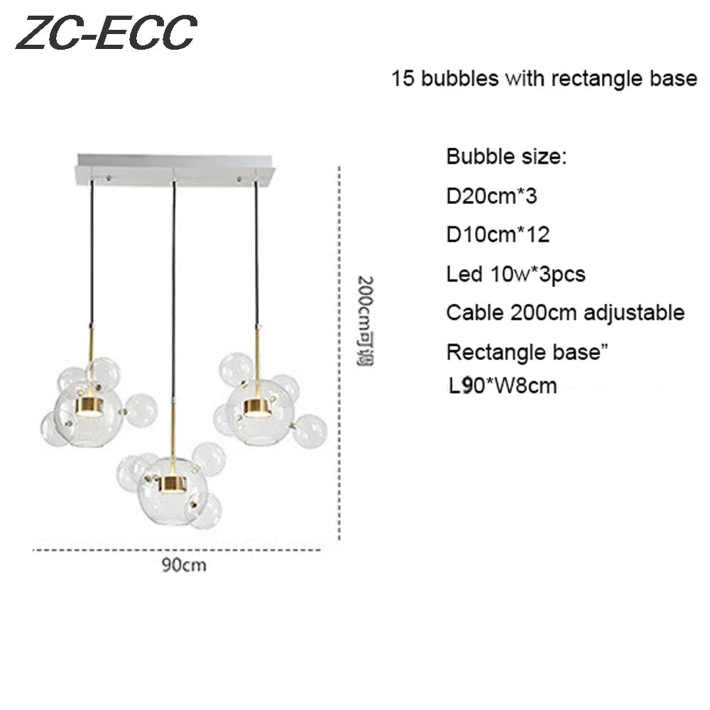 Afralia™ Glass Bubble LED Chandelier: Stylish Ceiling Lighting for Dining & Living Room