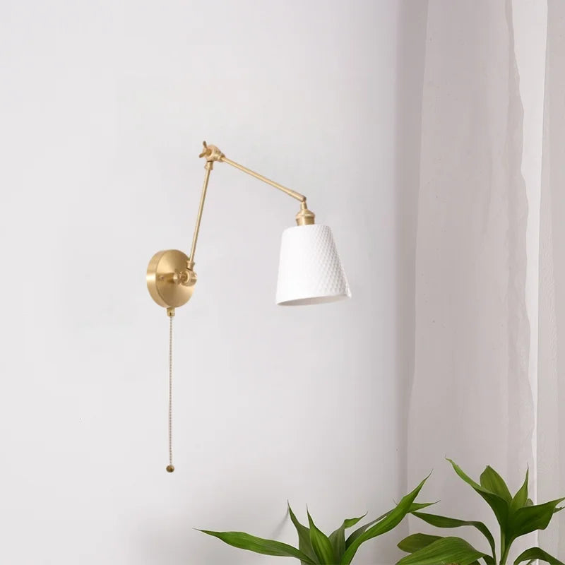 Afralia™ Ceramic LED Wall Lamp, Pull Chain Switch, Nordic Copper, Small Size