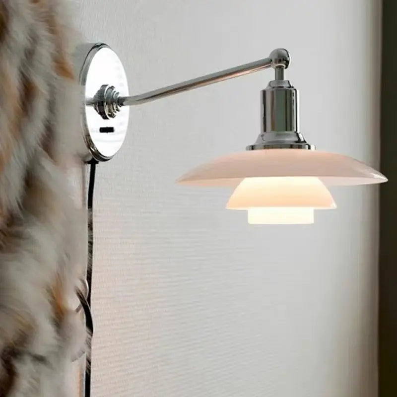 Afralia™ Glass Wall Lamp Danish Design Chrome Light E27 for Home Decor & Living Room