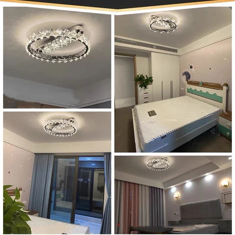 Afralia™ LED Crystal Ceiling Light: Stylish Dimmable Chrome Fixture for Living, Dining, Bedroom