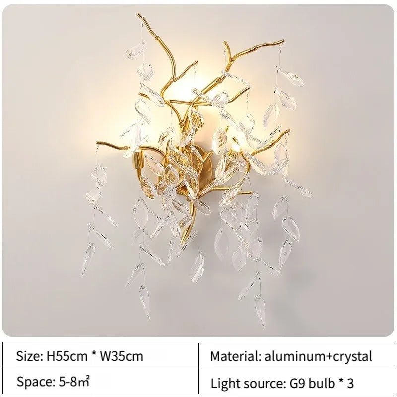 Afralia™ Luxury Gold Wall Sconce Crystal Decor LED Wall Light