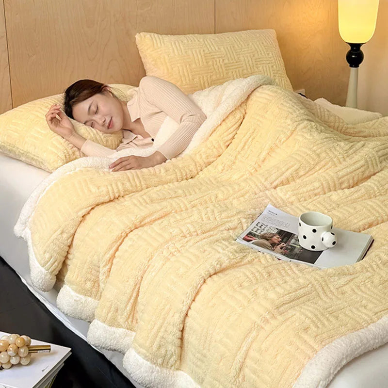 Afralia™ Jacquard Lamb Wool Double-Layer Blanket for Cozy Comfort & Style