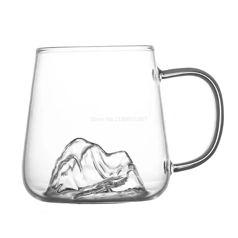 Afralia™ Mount Fuji Glass Whiskey Cup with Handle - Japanese Style Tea Cup - 380ml