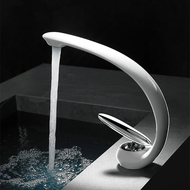 Afralia™ White Brass Waterfall Bathroom Sink Faucet Single Handle Hot Cold Mixer Tap