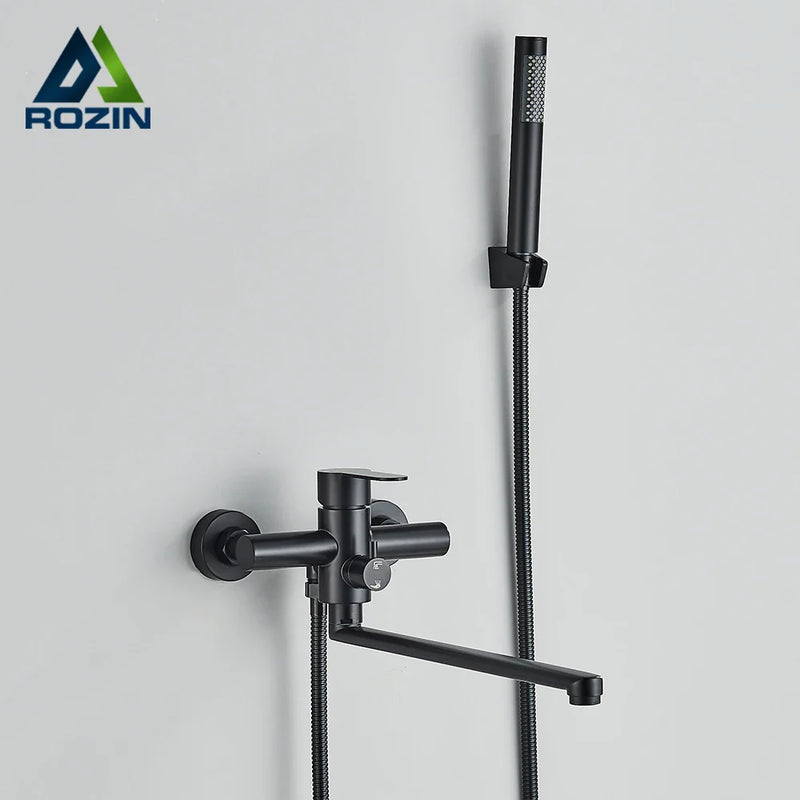 Afralia™ Matte Black Tub Shower Faucet with Swivel Spout Wall Mount Bath Mixer