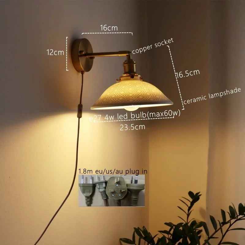 Afralia™ Ceramic Copper LED Wall Lamp for Bedroom Bedside Mirror Light