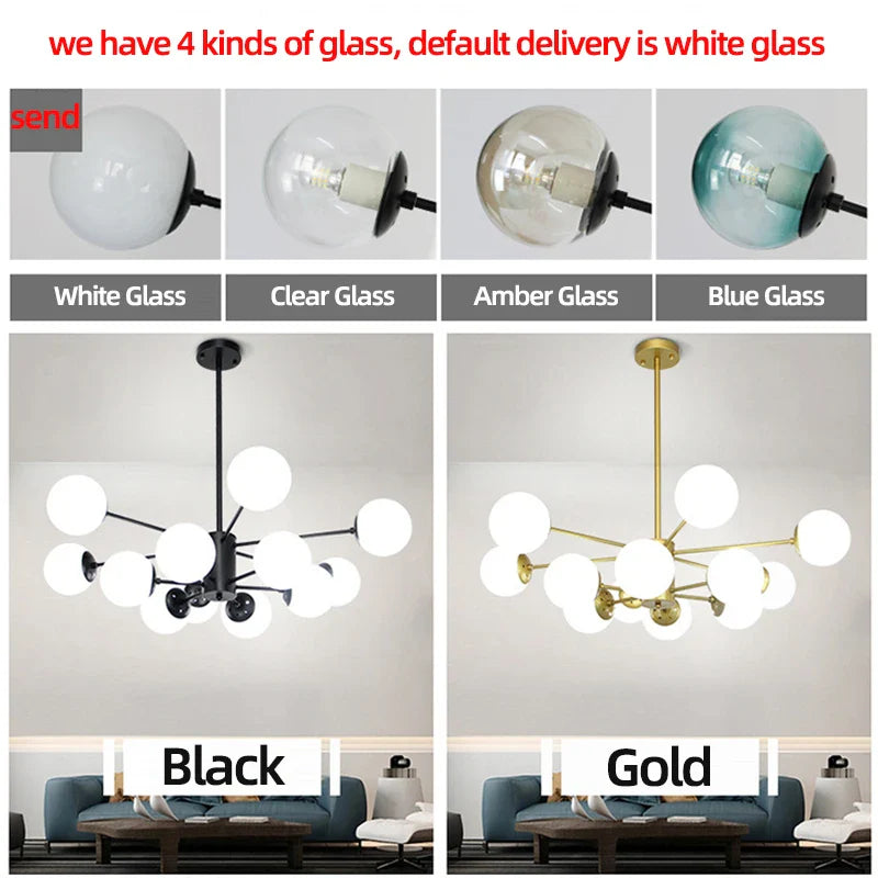 Afralia™ Glass Ball Chandelier: Modern Lustre Lighting for Living Room, Bedroom, Dining Room