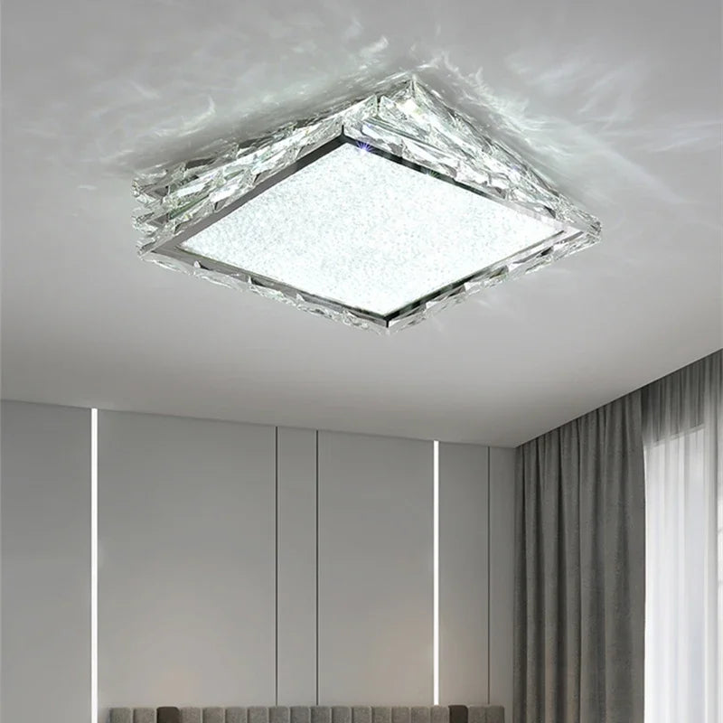 Afralia™ Nordic Gold Crystal Ceiling Lamp LED Square Chrome Indoor Lighting