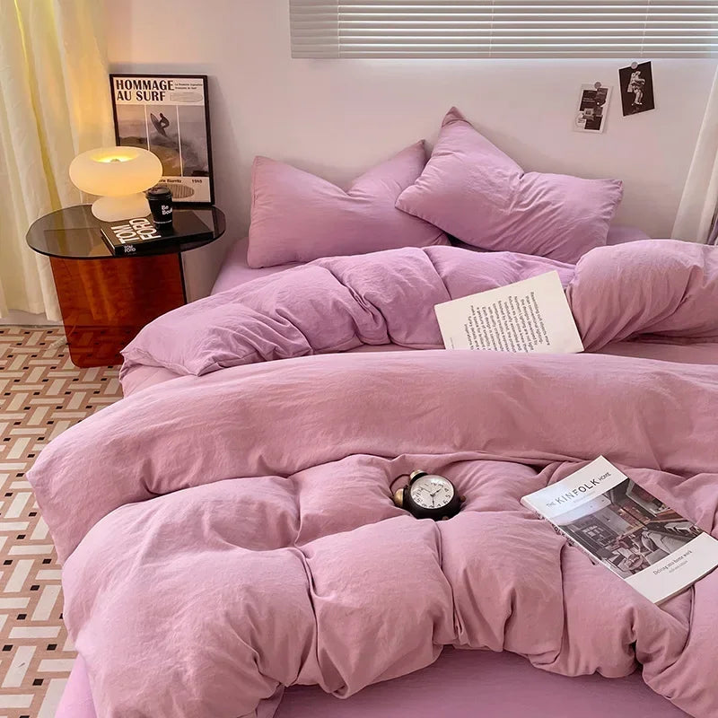 Afralia™ Soft Bedding Set: Fitted Sheet, Duvet Cover, Pillowcase - Queen/King Size