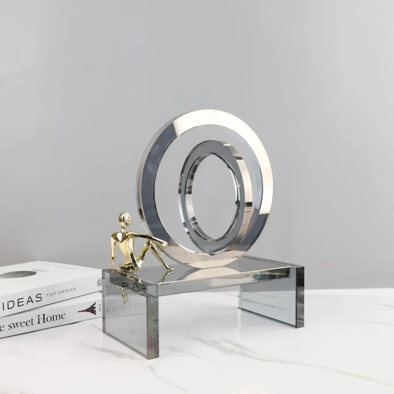 Afralia™ Geometric Crystal Rings Golden Man Ornament Glass Figurines Home Decor