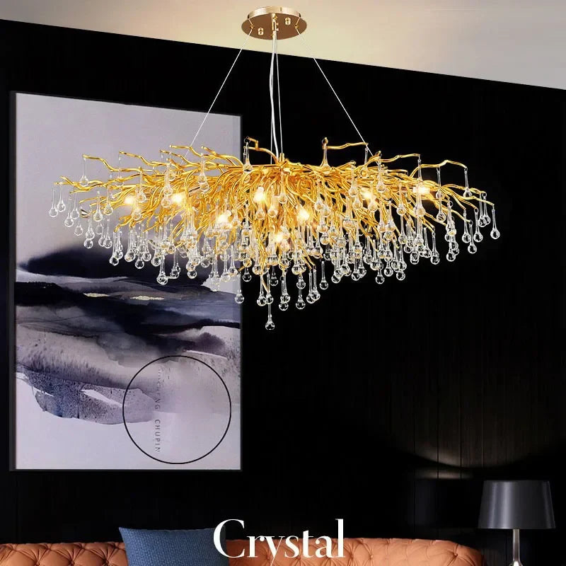 Afralia™ Copper Branch Water Crystal Chandelier for Luxury Living Room and Salon