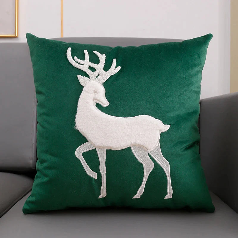 Afralia™ Christmas Velvet Embroidered Cushion Cover - 45x45cm - Red Green - Festive Decor