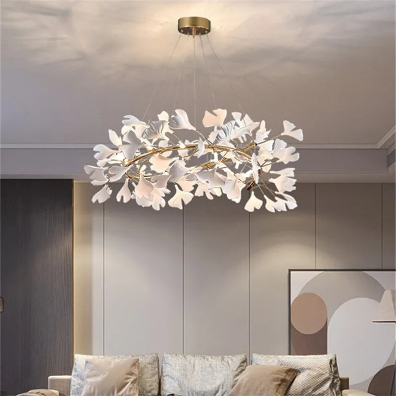 Afralia™ Ginkgo Leaves Chandelier: Nordic Luxury Pendant Lamp for Hotel, Stairs, Living Room