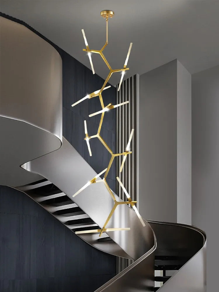 Afralia™ Gold Branch LED Chandelier for Duplex Villa Staircase - Modern Indoor Lighting