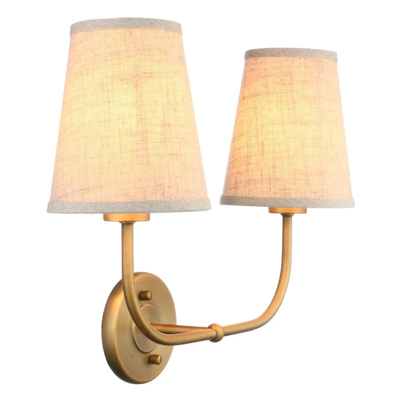 Afralia™ Vintage Double Sconce: Antique 2-Lights with Flared Funnel Linen Beige Shade