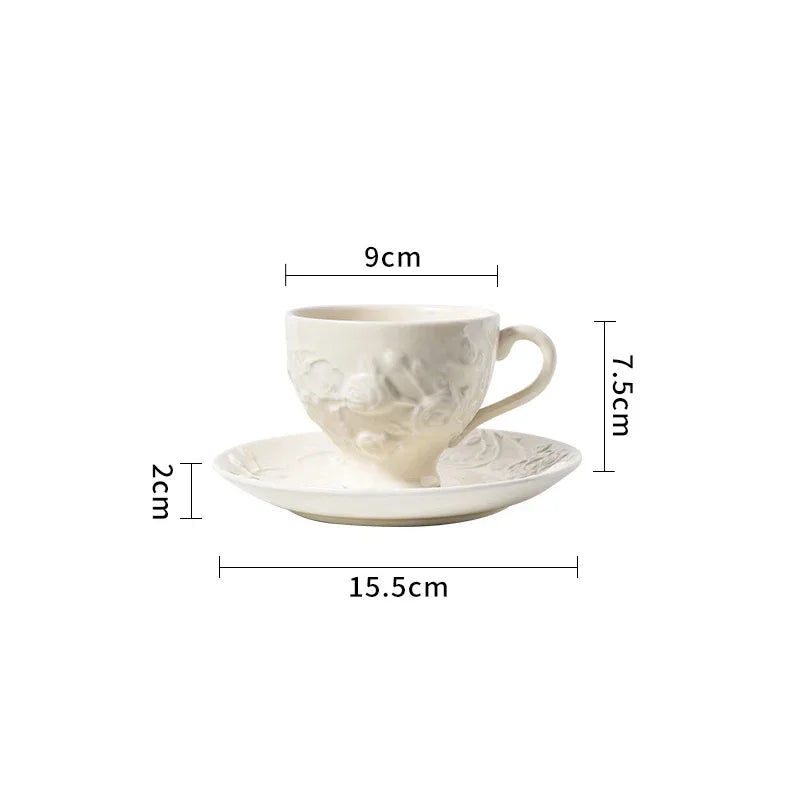 Afralia™ White Floral Ceramic Cup & Saucer Set for Elegant Dining Experience