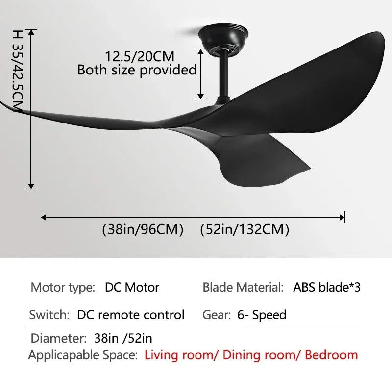 Afralia™ Modern 52" Ceiling Fan, DC Remote Control, No Light, for Living Room, Office