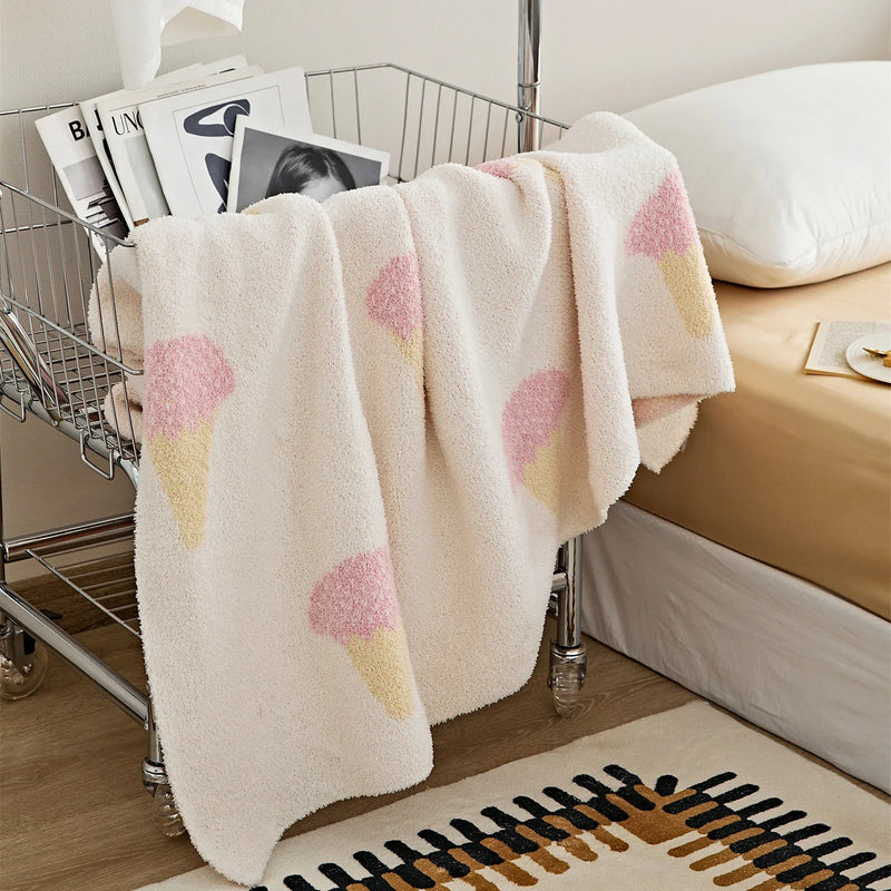 Afralia™ Kawaii Ice Cream Jacquard Blanket