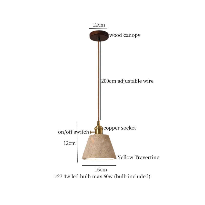 Afralia™ Vintage LED Copper Pendant Light for Bedside, Bar, Living Room - Yellow Travertine